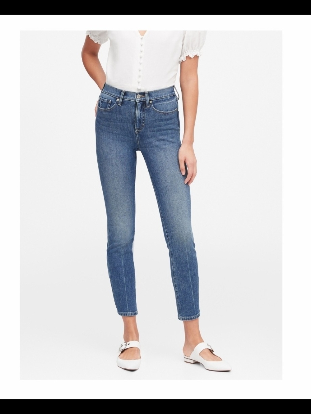 High-Rise Ankle Slim Jeans in Medium Wash